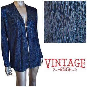 386. Vtg. Sparkly Blue & Black Stage Accents Open Cardigan - Size 10